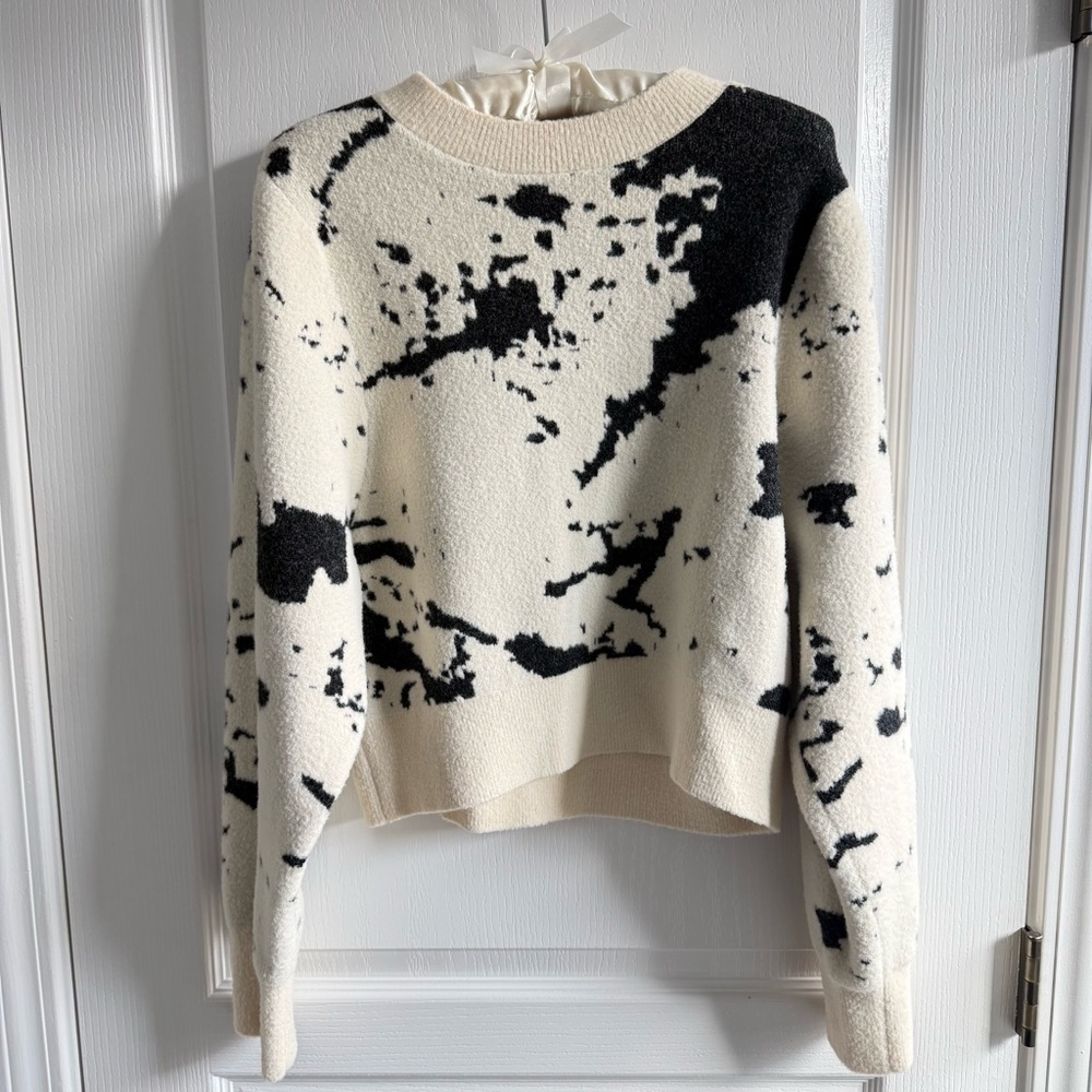 Kerisma Carrera Sweater Ecru / Black Abstract Marble Pattern Crewneck Size M / L